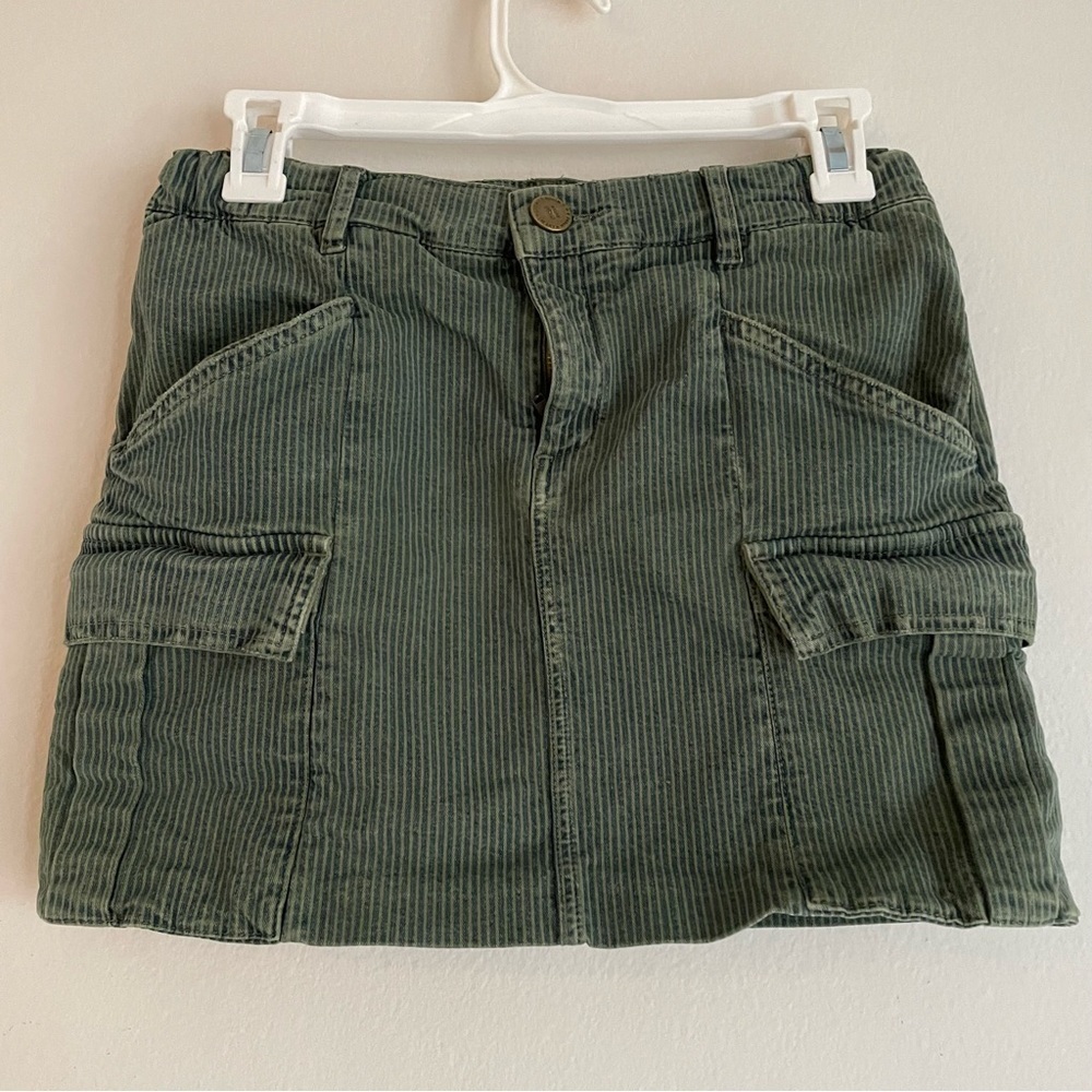 Maje pinstripe green cargo pocket mini skirt